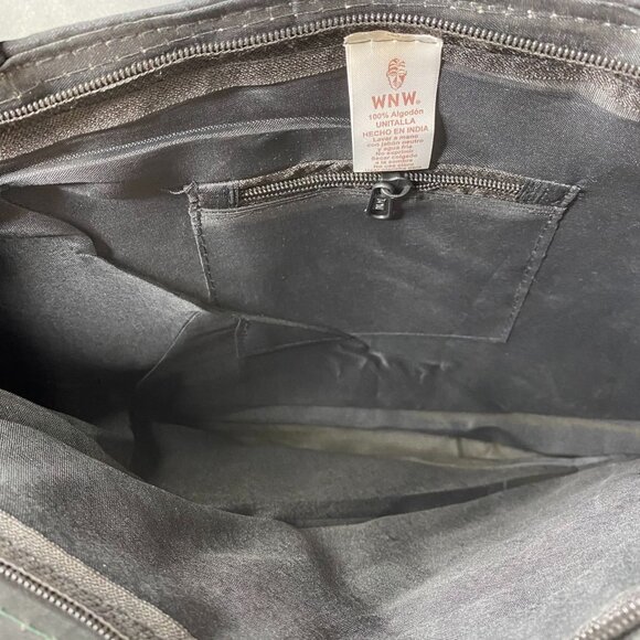 Vintage Large Black Boho Shoulder Bag w/ Embroidered Peacocks, Wooden Beads - Picture 5 of 9